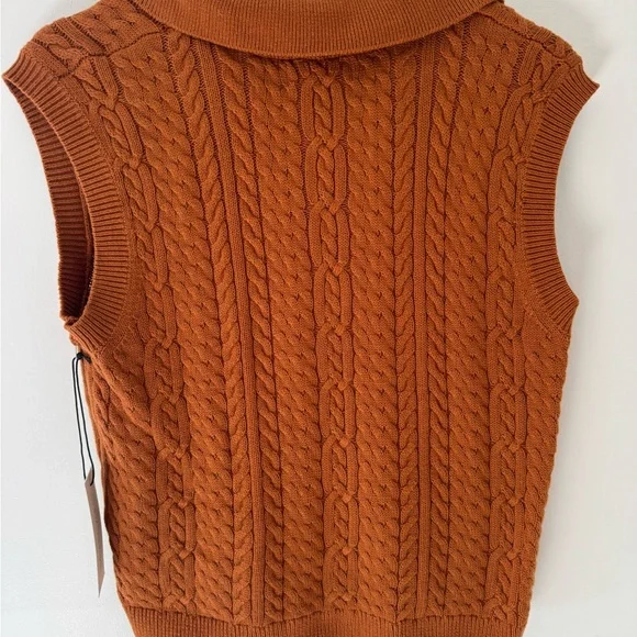 Rachel Zoe Brown V-Neck Cable Knit Sweater - Picture 4 of 4